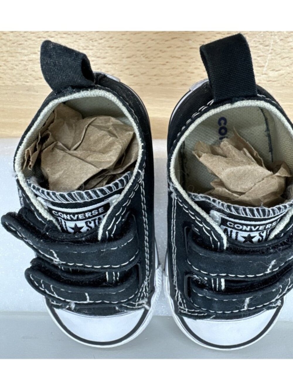 Converse Infant Black All Star Shoes 4 Double Strap Casual Canvas Sneakers - Picture 10 of 11